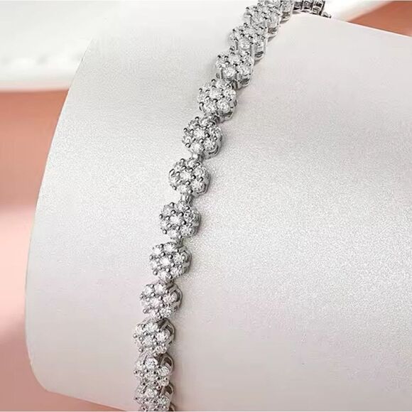 Certified 3.78CT Seven Stone Moissanite Luxury Flower Tennis Bracelet 4.5MM - Picture 5 of 13